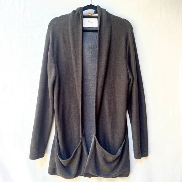 Koto Black Oversized Hooded Duster Cardigan Open Sweater Size L Pockets - Picture 1 of 7